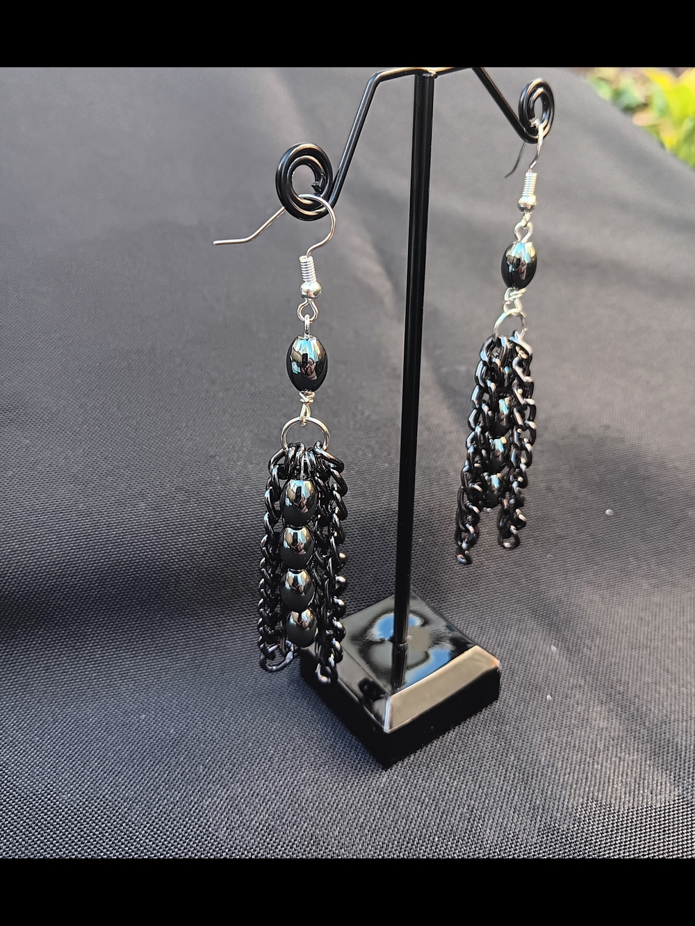 Handmade Black Tassel Chain Drop Earrings